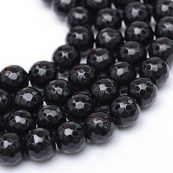 Glass Beads Strands, Faceted, Round, Black, 6mm, Hole: 1mm, about 65pcs/strand, 15.7 inch