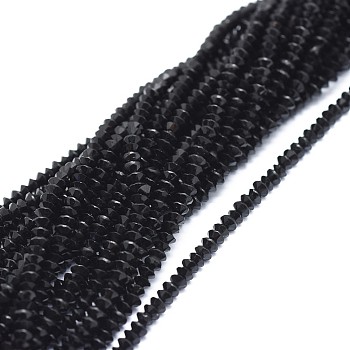 Natural Black Tourmaline Beads Strands, Faceted, Rondelle, 2.5~3.5x1.5mm, Hole: 0.6mm, about 90pcs/strand, 15.35(39cm)