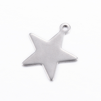 Tarnish Resistant 201 Stainless Steel Pendants, Star, Stainless Steel Color, 20x18x1mm, Hole: 1.5mm