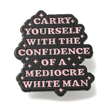 Word Carry Yourself with the Confidence Alloy Enamel Pin Broochs, Cadmium Free & Lead Free, Pink, 32.5x28x1.5mm