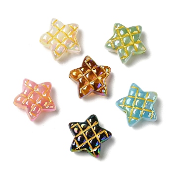 Plating Opaque Acrylic Beads, Golden Metal Enlaced, Star, Mixed Color, 18x20x9mm, Hole: 3.5mm