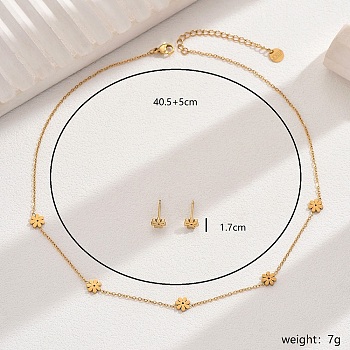 Minimalist Stainless Steel Flower Stud Earrings & Necklaces Set for Women, Golden