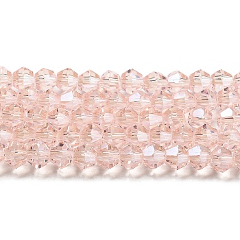 Transparent Electroplate Glass Beads Strands, Pearl Luster Plated, Faceted, Bicone, Misty Rose, 3.5~3.8mm, about 113~115pcs/strand, 36~36.5cm