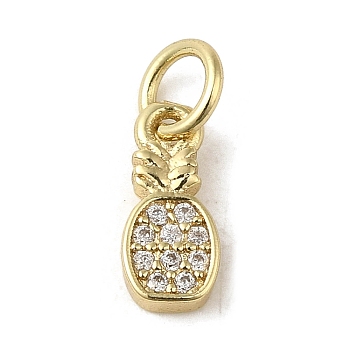 Brass Micro Pave Clear Cubic Zirconia Charms, Real 18K Gold Plated, Pineapple, 10.5x4.5x1.5mm, Hole: 3mm
