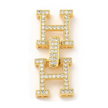 Rack Plating Brass Micro Pave Clear Cubic Zirconia Fold Over Clasps, Long-Lasting Plated, Letter H, Real 18K Gold Plated, 28mm, Letter: 12x12x3.5mm, Hole: 1x1mm