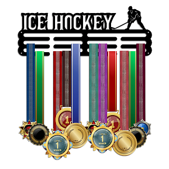 Sports Theme Iron Medal Hanger Holder Display Wall Rack, with Screws, Hockey Stick Pattern, 150x400mm