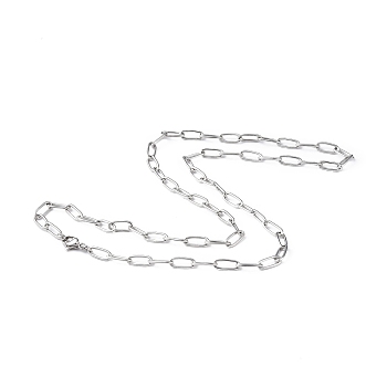 201 Stainless Steel Paperclip Chain Necklace for Men Women, Stainless Steel Color, 20.47 inch(52cm), Wide: 4mm