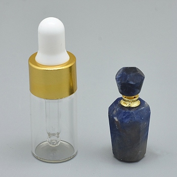 Natural Lapis Lazuli Openable Perfume Bottle Pendants, with Brass Findings and Glass Essential Oil Bottles, 29~33x14~15mm, Hole: 0.8mm, Glass Bottle Capacity: 3ml(0.101 fl. oz), Gemstone Capacity: 1ml(0.03 fl. oz)