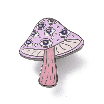Mushroom with Eye Alloy Enamel Pin Brooch, for Backpack Clothes, Lilac, 30x28x2mm