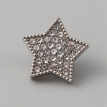 1-Hole Alloy Rhinestone Shank Buttons, Star, Platinum, 14x6.5mm, Hole: 2.4mm