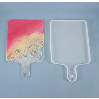 Rectangle Handle Dinner Plate Silicone Molds, Resin Casting Tray Molds, For UV Resin, Epoxy Resin Craft Making, White, 338x215x14mm, Hole: 15mm, Inner Diameter: 327x203mm