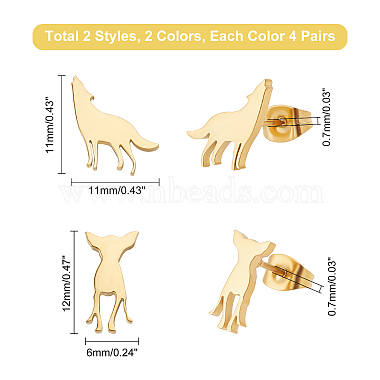 dicosmetic 16 ペア 4 スタイルの鹿と狼 304 女性用ステンレススチール スタッド イヤリング(EJEW-DC0001-20)-4
