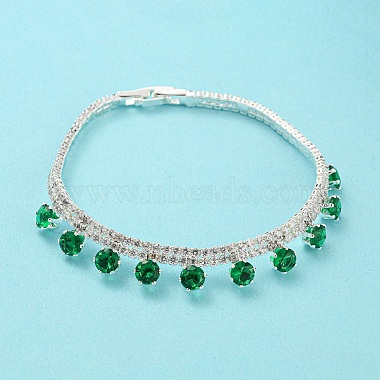 Green Cubic Zirconia Diamond Charm Bracelet with Rack Plating Brass Link Chains(BJEW-Q771-03S)-2