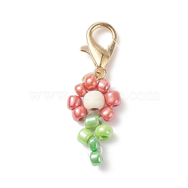 Décorations de pendentif de fleurs en perles de verre(HJEW-JM00729)-2