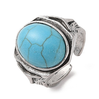 Oval Synthetic Turquoise Cuff Rings(RJEW-B107-13AS-01)-2