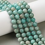 Natural Amazonite Beads Strands, Round, 7.8~8.8mm, Hole: 0.8mm, about 52~57pcs/strand, 15.08~15.55 inch(38.3~39.5cm)(G-F602-02-8mm-01)