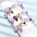 Raw Rough Natural Amethyst Nuggets Charm Beaded Stretch Bracelets for Women, with Plastic Beads, Inner Diameter: 2.17~2.40 inch(5.5~6.1cm)(GG-CBA2C9C-10)
