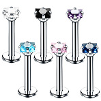 Square 304 Stainless Steel Cubic Zirconia 15 Gauge Internally Threaded Labrets for Women Men, Stainless Steel Color, Clear, 3mm, Pin: 8x1.2mm(FS-WG03966-02)