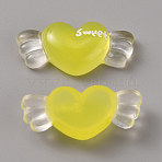 Transparent Resin Cabochons, Imitation Food, Heart Candy with Word Sweet, Yellow, 14x30x6.5mm(RESI-WH0035-04A)