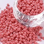 Baking Paint Glass Seed Beads, Light Coral, 8/0, 3mm, Hole: 1mm, about 1111pcs/50g, 50g/bag, 18bags/2pounds(SEED-US0003-3mm-K16)