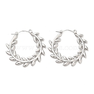 304 Stainless Steel Hoop Earrings for Women, Leaf, Stainless Steel Color, 29x30x2mm(STAS-D084-21P)