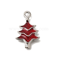 Brass Enamel Pendants, Christmas Tree Charm, Platinum, 22.5x14x3mm, Hole: 1.8mm(FIND-C065-25P)