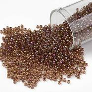 TOHO Round Seed Beads, Japanese Seed Beads, (1849) Pink Lilac Lined Topaz Rainbow, 11/0, 2.2mm, Hole: 0.8mm, about 1110pcs/bottle, 10g/bottle(SEED-JPTR11-1849)