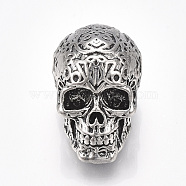 Tibetan Style Alloy Beads, Skull, Antique Silver, 37x23x25mm, Hole: 7.5mm(PALLOY-S178-37)