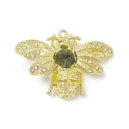 Rack Plating Alloy Glass Pendants, with Rhinestone, Bees, Golden, 26x36.5x7mm, Hole: 1.6mm(PALLOY-M199-25G)