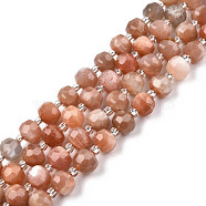 Natural Sunstone Beads Strands, with Seed Beads, Faceted, Rondelle, 8x6mm, Hole: 1mm, about 20~22pcs/strand, 7.09 inch(18cm)(G-N327-08L)