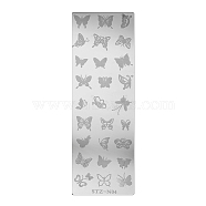 Stainless Steel Nail Art Stamping Plates, Nail Image Templates, Rectangle with Butterfly Pattern, Stainless Steel Color, 120x40mm(X-MRMJ-Q044-001D)