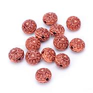 Craft Style Acrylic Beads, Flat Round with Heart, Chocolate, 10x8.5mm, Hole: 1.5mm, about: 1040pcs/500g(MACR-S268-04)