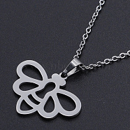 201 Stainless Steel Pendants Necklaces, with Cable Chains and Lobster Claw Clasps, Bee, Stainless Steel Color, 17.71 inch(45cm), 1.5mm(NJEW-S105-JN705-45-1)