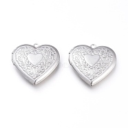 304 Stainless Steel Locket Pendants, Photo Frame Charms for Necklaces, Heart, Stainless Steel Color, Tray: 21x21mm, 29x29x7mm, Hole: 2mm(STAS-K192-14P)