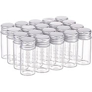 Glass Bottles, with Screw Aluminum Cap and Silicone Stopper, Empty Jar, Platinum, Clear, 5x2.2cm, Capacity: 10ml, 20pcs/box(AJEW-BC0005-37-10ml)