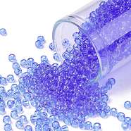 TOHO Round Seed Beads, Japanese Seed Beads, (13) Transparent Light Sapphire, 8/0, 3mm, Hole: 1mm, about 222pcs/bottle, 10g/bottle(SEED-JPTR08-0013)