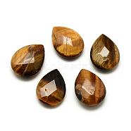 Natural Tiger Eye Pendants, Faceted Teardrop, 18x13x5~6mm, Hole: 1mm(G-R418-60)