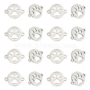 16Pcs 201 Stainless Steel Links Connectors, Flat Round with Dog Paw Print, Stainless Steel Color, 12x15.5x0.8mm, Hole: 0.8mm(STAS-UN0056-52)