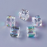 Imitation Austrian Crystal Beads, K9 Glass, Cube, Faceted, Clear AB, 8x8x8mm, Hole: 1.6mm(SWAR-O001-04A)
