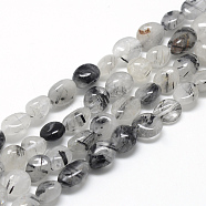 Natural Black Rutilated Quartz Beads Strands, Oval, 6~10x4~7x4~7mm, Hole: 1mm, about 43~62pcs/strand, 15.7 inch.(X-G-R445-6x8-18)