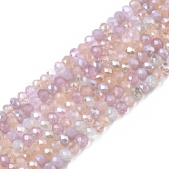 Chapelets de perles en verre galvanoplastique, de couleur plaquée ab , facette, rondelle, rose, 3x2.5mm, Trou: 0.7mm, environ 188~190 pièces/16.93 pouces ~ 17.71 pouces (43~45 cm)(X-EGLA-S192-001A-B02)