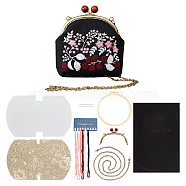 DIY Ethnic Style Embroidery Crossbody Bags Kits, Including Kiss Lock Frame with Wood Bead, Plastic Imitation Bamboo Embroidery Hoop, Bag Chain, Needle, Threads, Fabric, Instruction, Flower(DIY-WH0292-86A)