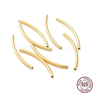 925 Sterling Silver Tube Beads, Curved Tube, Real 18K Gold Plated, 25x1.5mm, Hole: 1mm, about 42pcs/10g(STER-D035-12G-03)