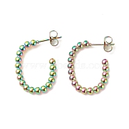 Ion Plating(IP) 304 Stainless Steel Oval Stud Earrings, Half Hoop Earrings for Women, Rainbow Color, 24x18mm, Pin: 0.8mm(EJEW-K242-07MC)
