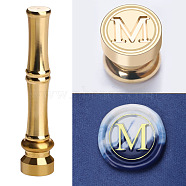 Golden Tone Brass Wax Seal Stamp Head with Bamboo Stick Shaped Handle, for Greeting Card Making, Letter M, 74.5x15mm(STAM-K001-05G-M)