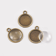 DIY Pendant Making, with Alloy Pendant Cabochon Settings and Clear Glass Cabochons, Flat Round, Antique Bronze, Pendant Cabochon Setting: 18x15x2mm, Hole: 1mm, Tray: 12mm, Glass Cabochon: 11.5~12x4mm, 2pcs/set(DIY-X0292-42AB)