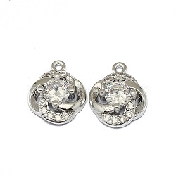 Alloy Micro Pave Cubic Zirconia Charms, Long-Lasting Plated, Flower, Clear, Platinum, 13x11x4.5mm, Hole: 1.2mm(PALLOY-F249-07A-P)