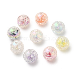 UV Plating Transparent Crackle Acrylic Beads, Bead in Bead, Iridescent, Round, Mixed Color, 15.5mm, Hole: 2.5mm(MACR-K351-04)