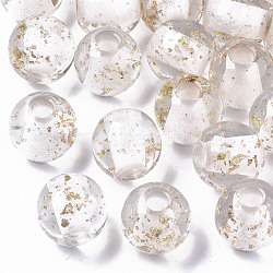 Transparent Clear Resin European Beads, with Gold Foil, Large Hole Beads, Round, Gold, 20x19mm, Hole: 6mm(RESI-N022-04B)