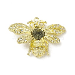 Rack Plating Alloy Glass Pendants, with Rhinestone, Bees, Golden, 26x36.5x7mm, Hole: 1.6mm(PALLOY-M199-25G)